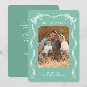 Cartão De Festividades Foto de Família Personalizada em Verde Menta na Pá