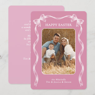 Cartão De Festividades Foto de Família Personalizada na Páscoa Rosa Mauve