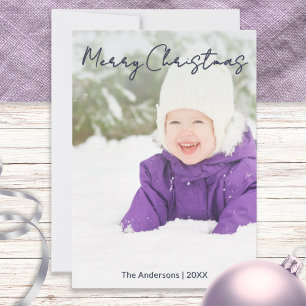 Cartão De Festividades Foto de Família Personalizada Simples Minimalista