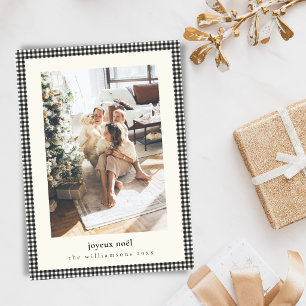 Cartão De Festividades Foto de Família Preto Branco Xadrez Joyeux Noel