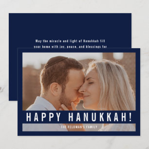 Cartão De Festividades Foto de Feliz Hanukkah em Letra Minimalista Elegan