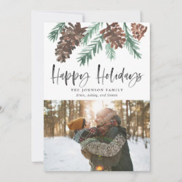 Cartão De Festividades Foto de Feliz Natal com Aquarela de Pinheiro