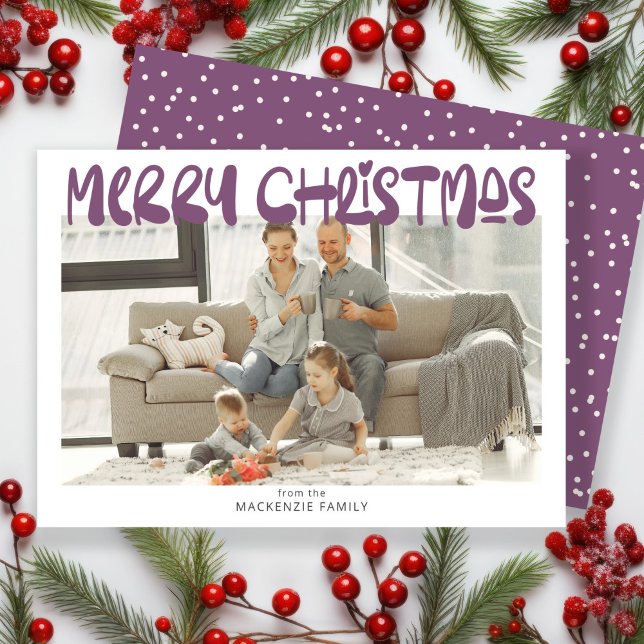 Cartão De Festividades Foto de Feliz Natal Personalizada (Merry Christmas Photo Personalized Holiday Card by Ricaso. Fun bold and colorful holiday cards)