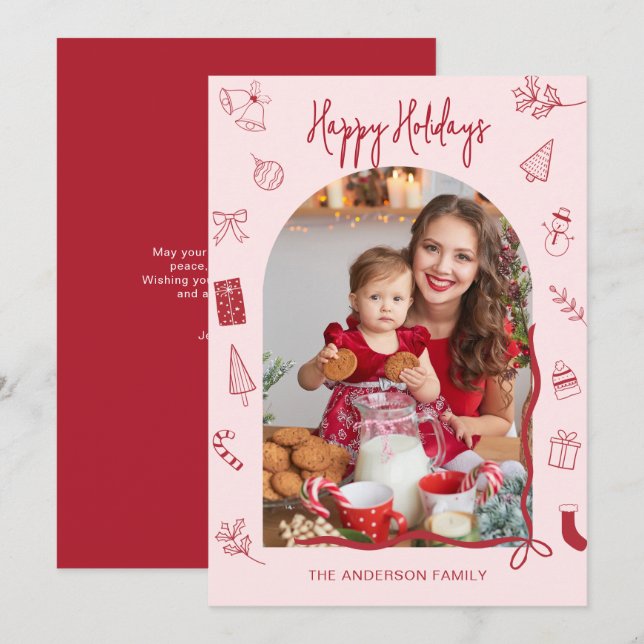 Cartão De Festividades Foto de Felizes Festas Retrô Desenhada à Mão (Frente/Verso)