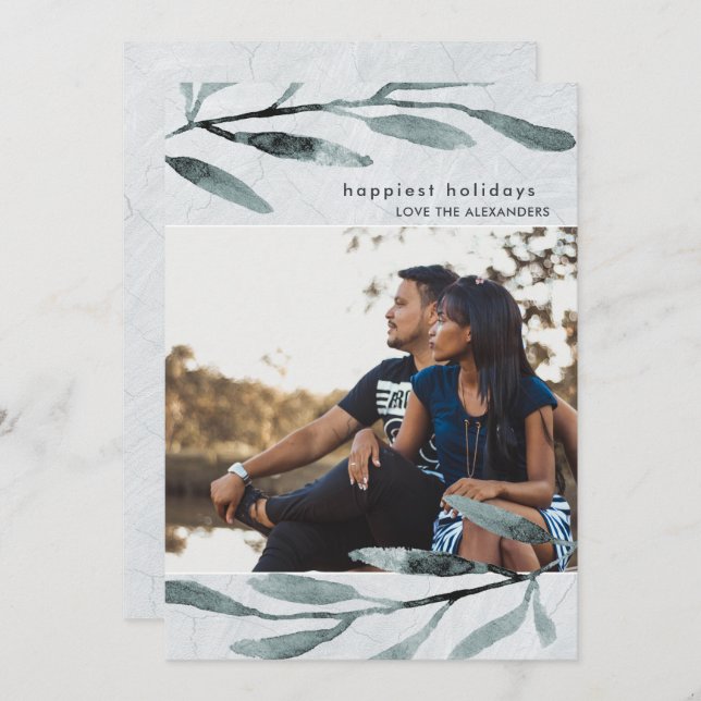 Cartão De Festividades Foto de Feriado Botânico Simples e Moderno (Frente/Verso)