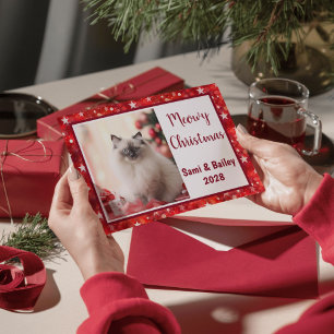 Cartão De Festividades Foto de Feriado das Estrelas Vermelhas Elegantes