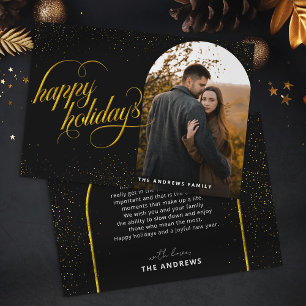 Cartão De Festividades Foto de Feriado Glamoroso Preto e Dourado