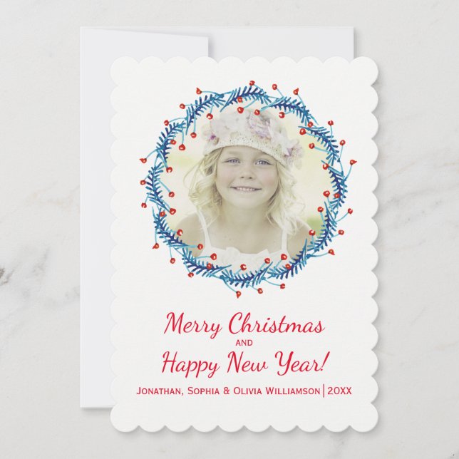 Cartão De Festividades Foto de Feriado Russo de Natal Pine e Berry (Frente)