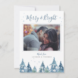 Cartão De Festividades Foto de Feriado Rustic Blue Pine Forest Watercolor