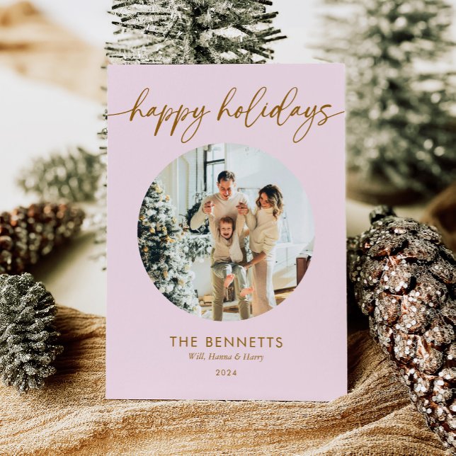 Cartão De Festividades Foto de feriados felizes, rosa e Dourado, modernos (Criador carregado)