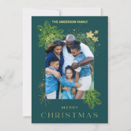 Cartão De Festividades Foto de Férias de Natal Verde