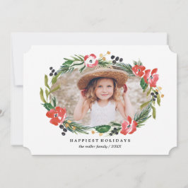 Cartão De Festividades Foto de Férias Floral em Aquarela Chic