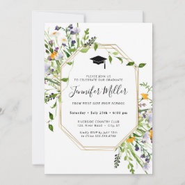 Cartão De Festividades Foto de Festa de formatura Floral Elegante