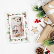 Foto de folhagens de Natal com frutos de roseira e