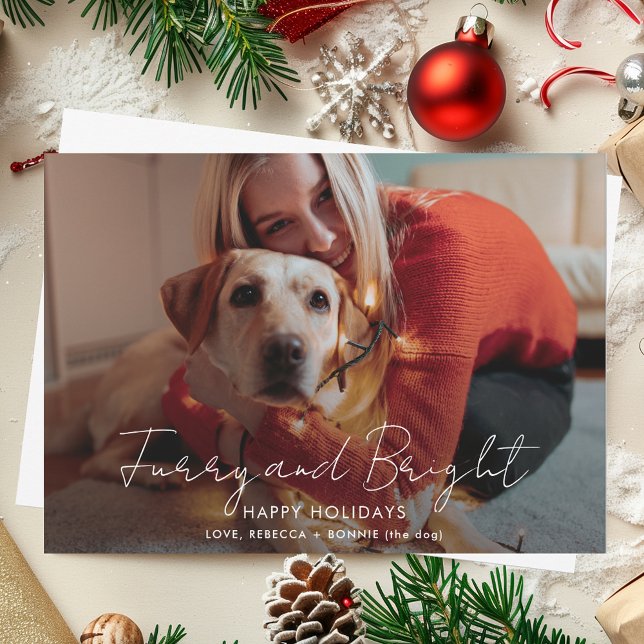 Cartão De Festividades Foto de Furry e Bright Script no Natal (Furry and Bright Script Photo Christmas Holiday Card)