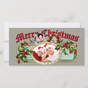 Cartão De Festividades Foto de Gatinhos Antigos e Frutas de Azevinho de N