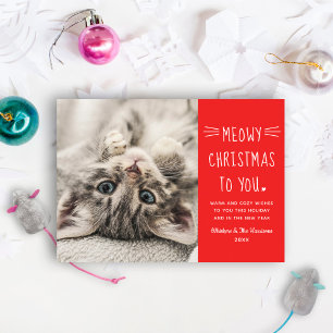 Cartão De Festividades Foto de Gato Engraçado Vermelho e Feliz Natal