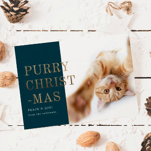 Cartão De Festividades Foto de Gato Puro de Natal Dourado Profundo