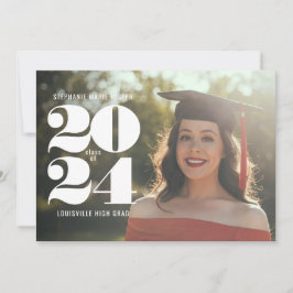 Cartão De Festividades Foto de Graduação Numérica Branco Minimalista