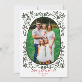 Cartão De Festividades Foto de Grelha Desenhada à Mão Verde e Vermelha