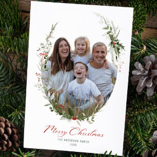 Cartão De Festividades Foto de Grinalda de Natal em Aquarela Elegante