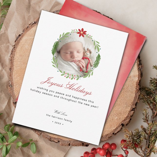 Cartão De Festividades Foto de Grinalda Moderna (Modern Wreath Photo Holiday Card)