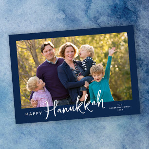 Cartão De Festividades Foto de Hanukkah Feliz de Script Moderno