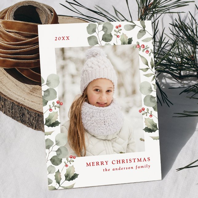 Cartão De Festividades Foto de Holly Berries e Foliage de inverno (Criador carregado)