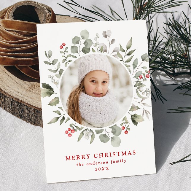 Cartão De Festividades Foto de Holly Berries e Foliage de inverno (Criador carregado)