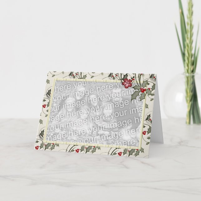 Cartão De Festividades Foto de KRW Country Holly e Listras de Marfim (Frente)