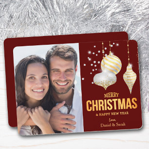 Cartão De Festividades Foto de Lâmpadas de Árvore Dourada de Natal em Dia