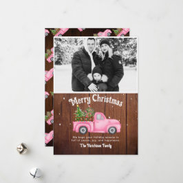 Cartão De Festividades Foto de madeira de árvore de Natal, cor-de-rosa, c