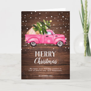 Cartão De Festividades Foto de madeira de árvore de Natal, cor-de-rosa, c