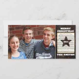 Cartão De Festividades Foto de Música de Natal do Texas Star Vintage Leat