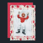 Cartão De Festividades Foto de natais vintages<br><div class="desc">Ornamentos de árvores de natais vintages vermelhos e marfim e suas saudações e suas inscrições em chic rodeiam sua foto favorita. *ADICIONE mais fotos e informações no verso. Selecione Matte para o papel mais pesado e alta definição para melhor qualidade de impressão. ***Cartão HORIZONTAL feito para você em nossa loja....</div>