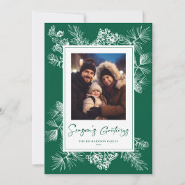Cartão De Festividades Foto de Natais vintages Verdes Botânicos