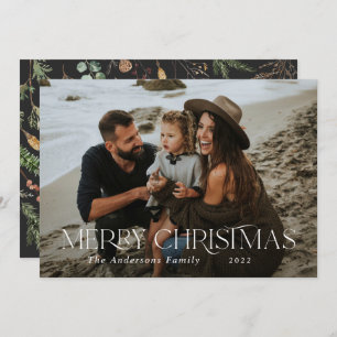 Cartão De Festividades Foto de Natal 1, cor-de-água, floral botânico