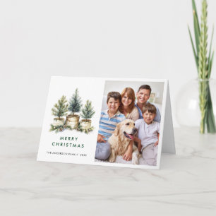 Cartão De Festividades Foto de Natal 3 da Pine Elegante Minimalista