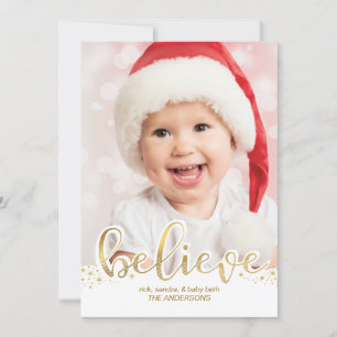 Cartão De Festividades Foto de Natal Acreditem no Faux Gold Foil Efeito