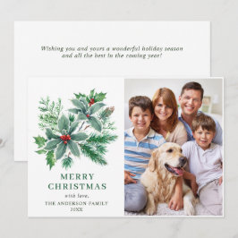 Cartão De Festividades Foto de Natal Agradecimento Festivo Azevinho Baga