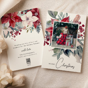 Cartão De Festividades Foto de Natal Alegre de Poinsettia em Aquarela