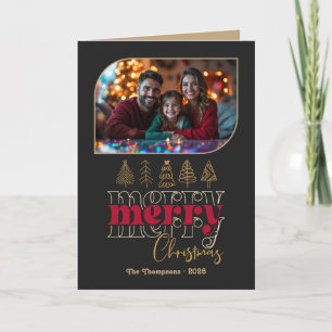 Cartão De Festividades Foto de Natal Alegre Desenhada à Mão Moody Luxe