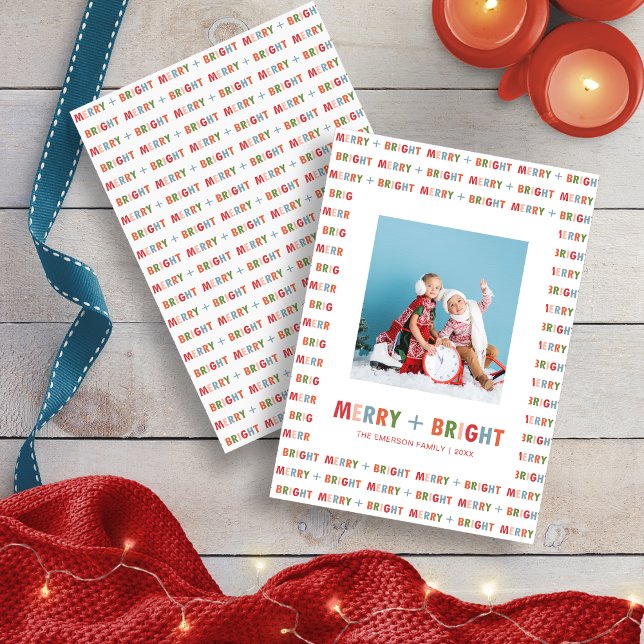 Cartão De Festividades Foto de Natal Alegre e Brilhante (Merry and Bright Photo Christmas Holiday Card by Painted Paperie)