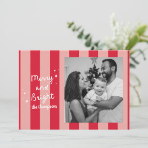 Cartão De Festividades Foto de Natal Alegre e Brilhante com Listra Preppy