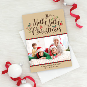 Cartão De Festividades Foto de Natal Alegre e Feliz com Letra Manual