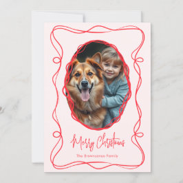 Cartão De Festividades Foto de Natal Alegre Rosa Elegante