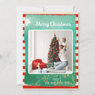 Cartão De Festividades Foto de Natal Alegre Verde e Vermelho