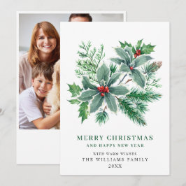 Cartão De Festividades Foto de Natal Azevinho Festivo Saudação de Natal