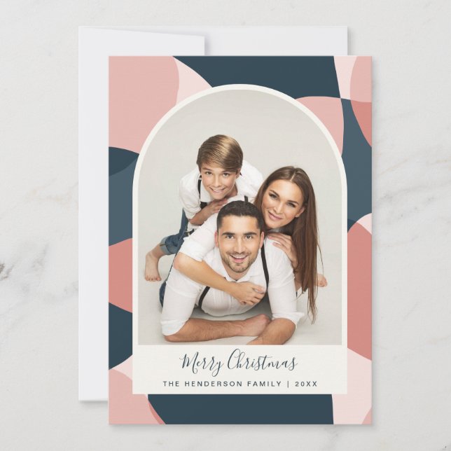 Cartão De Festividades Foto de Natal - Azul de Moldura Archada (Frente)