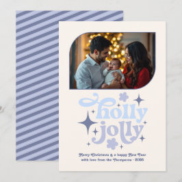 Cartão De Festividades Foto de Natal Azul Moderna Bluebell Whisper
